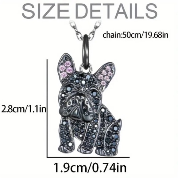 French Bulldog Frenchie Necklace Diamond CZ Embellished Pink Black Dog Necklace - Picture 5 of 5